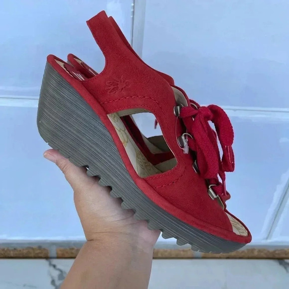 COPY - Fly London Ylfa Scarlet Red Leather Lace sandals size 8 - Picture 13 of 14